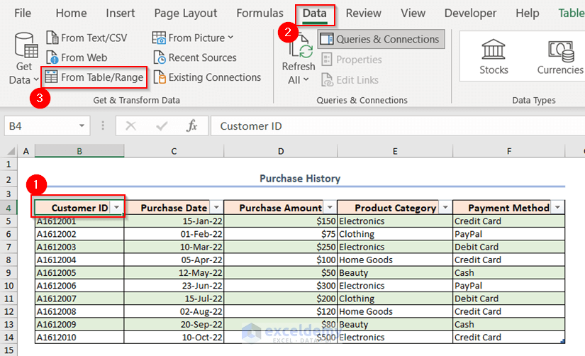 Opening Power Query Editor for Purchase History