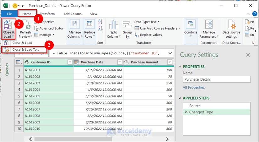 Working in Power Query Editor for Purchase_Details