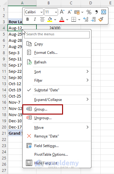 group pivot table data