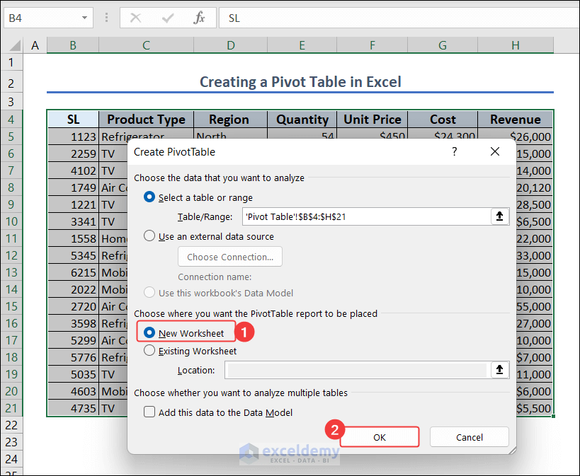 3-select new worksheet for pivot table