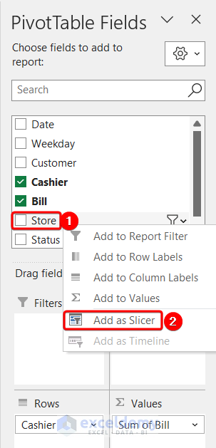 Select Store as slicer