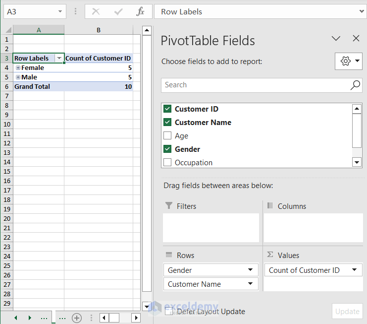 Create Pivot Table Using Recommended PivotTables