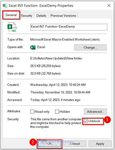 Unblocking File Security to Enable Macro