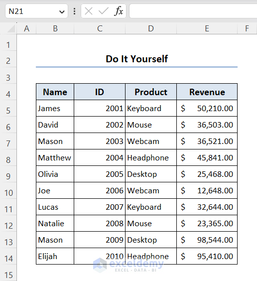 Practice file for Pivot Table