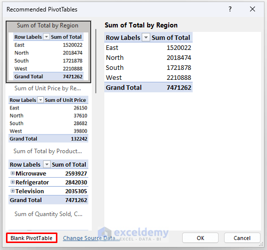 5-Overview of Recommended PivotTables dialog box
