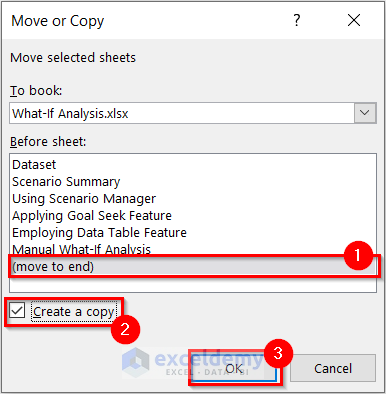 Making Copy of the Excel Sheet to Perform Manual What If Analysis