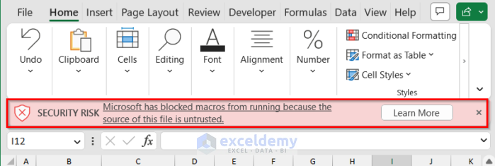 error message when Microsoft Has Blocked Macros from Running