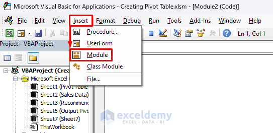 9-Inserting a new module by clicking Module option from Insert ribbon