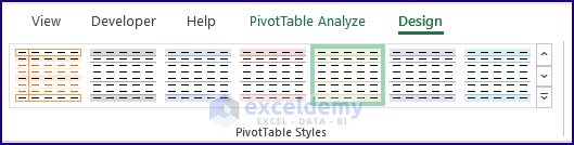 Excel pivot table formatting with custom design