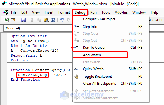 How to Create VBA Watch Window
