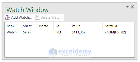 Output of Excel Watch Window