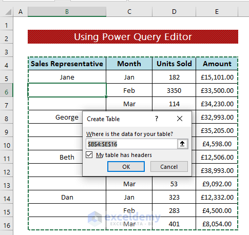 Choose Range Using Excel Power Query Editor