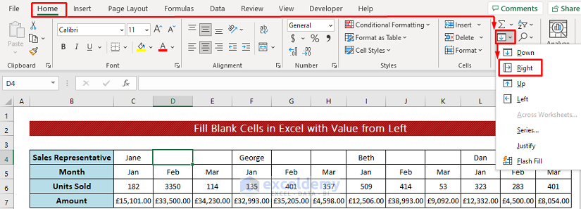 Fill Blank Cells in Excel with Value from Left