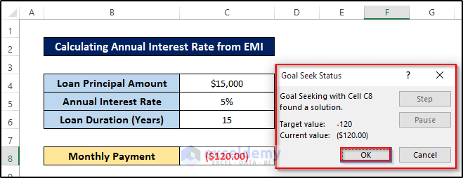 Utilizing Goal Seek Analysis to Calculate Annual Interest Rate from EMI 