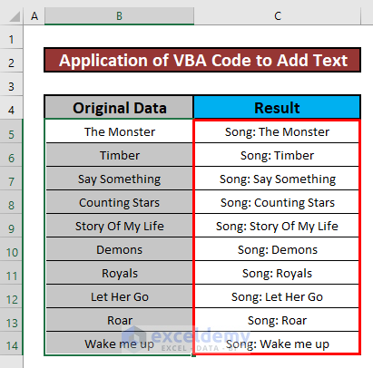 Apply VBA Code to Add Text to Cell