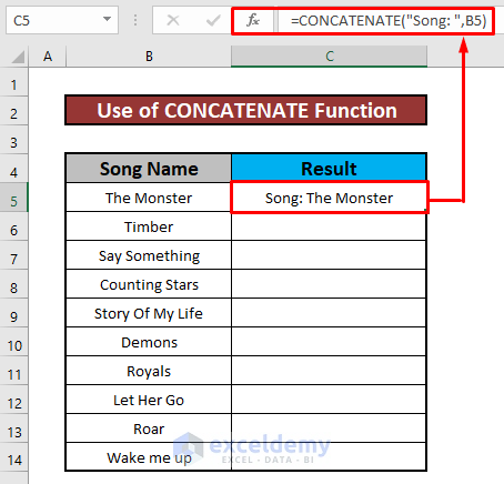 Insert CONCATENATE Function to Add Text to Cell in Excel