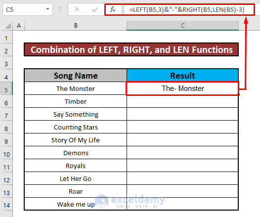 Combine LEFT, RIGHT, and LEN Functions to Add Text to Cell