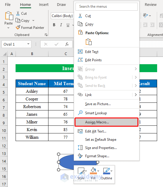 Insert Shape to Assign a Macro in Excel