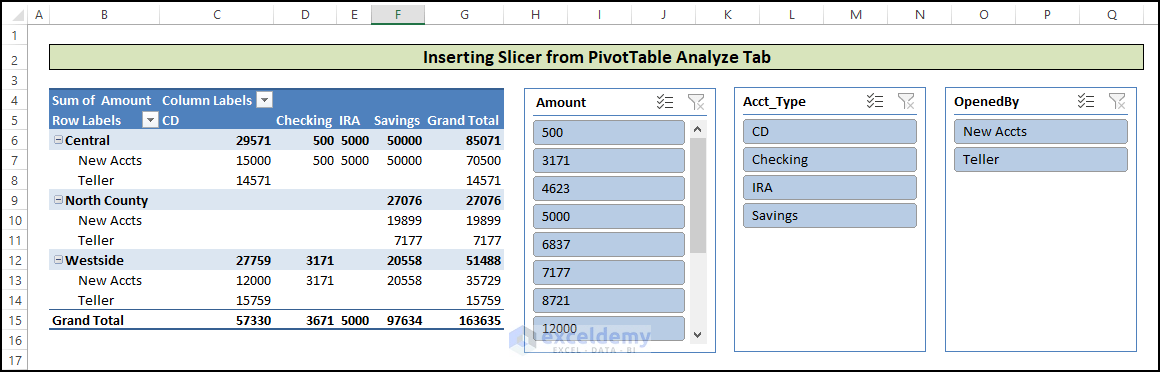 How to Use Slicer in Excel from PivotTable Analyze tab