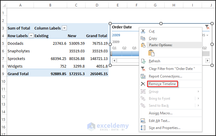 How to Remove Pivot Table Timeline in Excel