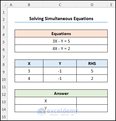 solving simultaneous equations in excel