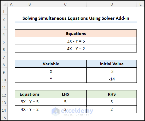 solving simultaneous equations in excel