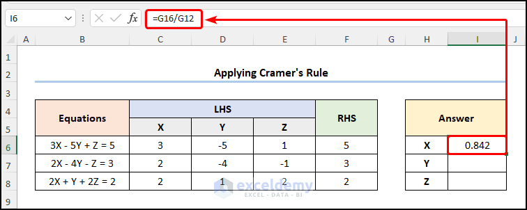 Solve Simultaneous Equation with 3 Variables Applying Cramer’s Rule