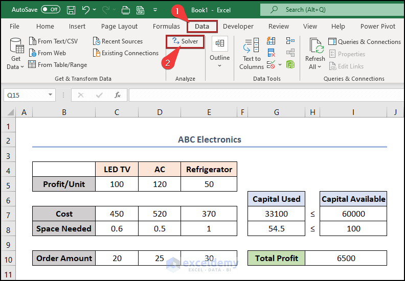 Opening the Solver Tool in Excel