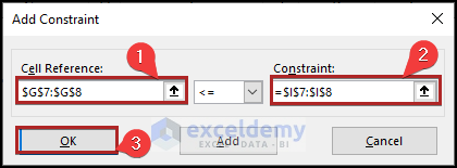 Adding Constraint in Solver in Excel