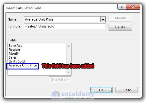 How to create a calculated field in an Excel pivot table