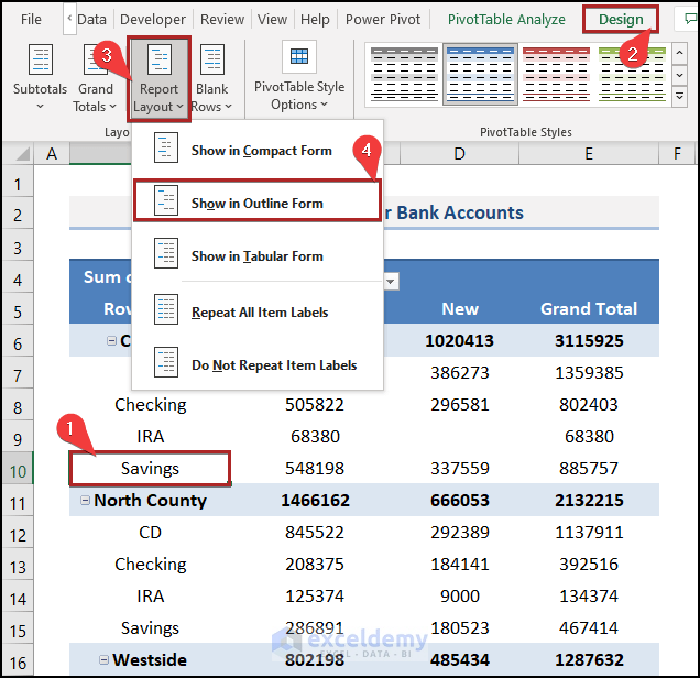 Change the Layout of Pivot Table Report