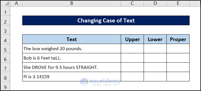 changing case dataset for data cleaning techniques in excel
