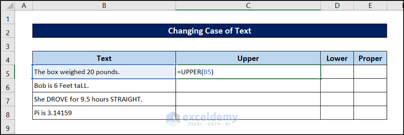 upper formula for case change in data cleaning techniques in excel
