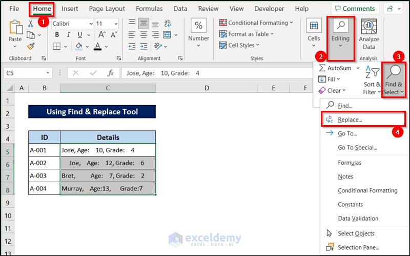 removing extra spaces in data cleaning techniques in excel using find & replace feature