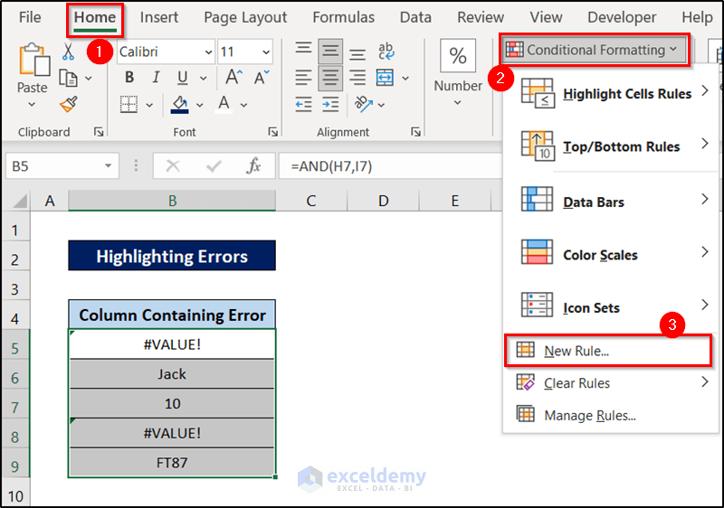 setting new rule for highlighting error in data cleaning techniques in excel