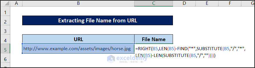 extracting file name from url formula in data cleaning techniques in excel