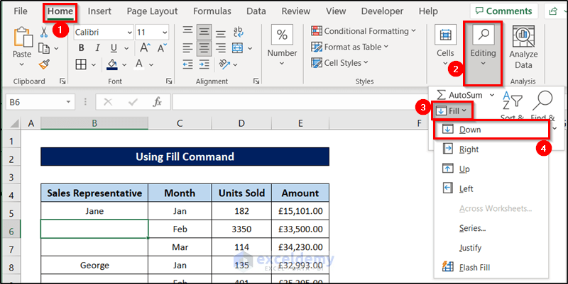 filling blank cells feature in data cleaning techniques in excel