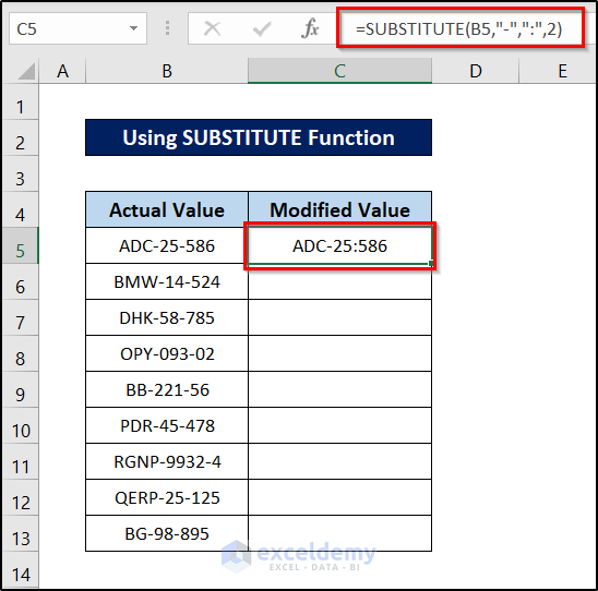 substitute function to alter text in data cleaning techniques in excel
