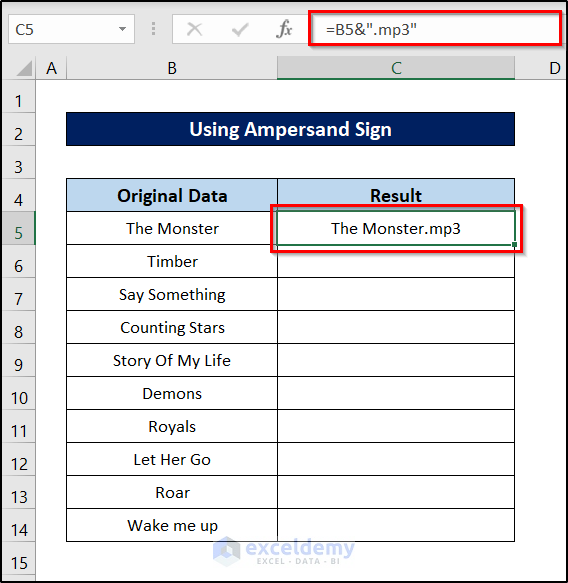 adding text using ampersand sign