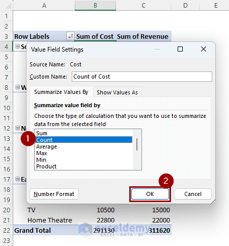 selecting count as summarized value