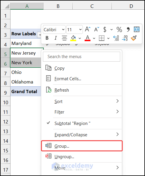 Selecting proper option for grouping two data