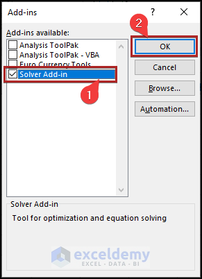 select Solver Add-ins