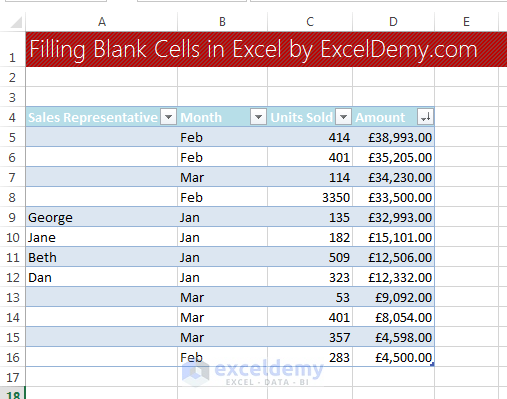 Filling blank cells in Excel