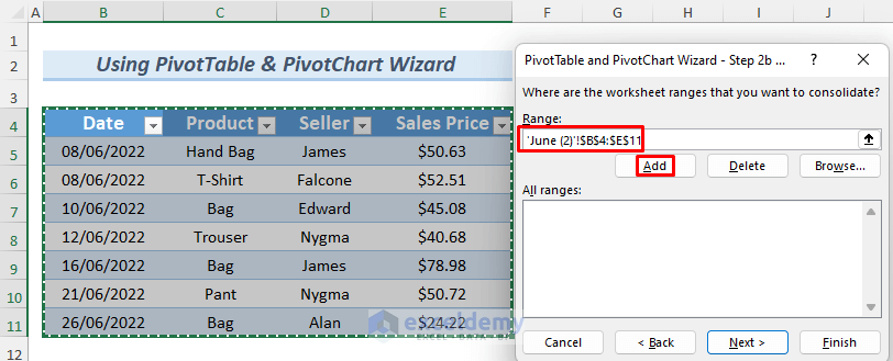 how do i create a pivot table from multiple worksheets method 2