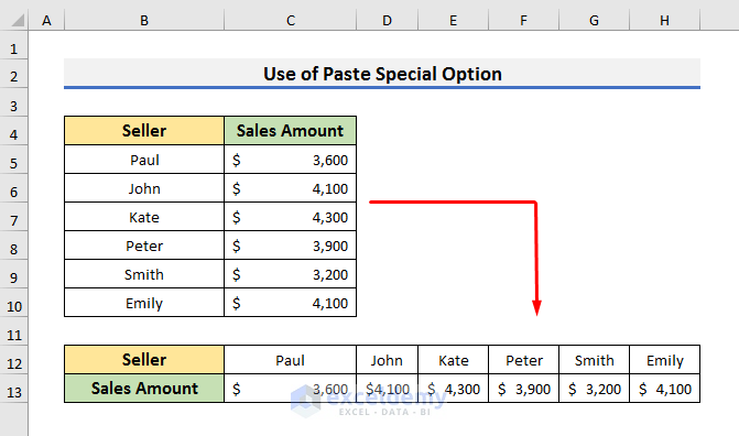 Change Vertical Column to Horizontal with Paste Special Option in Excel