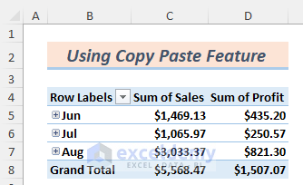 Using Copy-Paste Feature to Copy a Pivot Table (Same or Another Sheet)