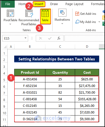 Setting Relationships Between Two Tables to Create Pivot Table in Excel for Different Worksheets