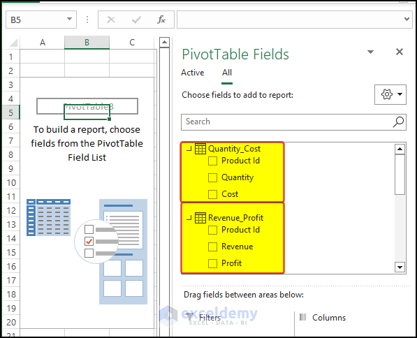 dragging pivot table fields from different woksheets.