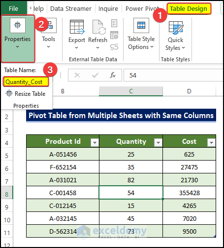 changing name of table to create pivot table from different worksheet in Excel