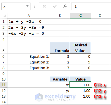 How to solve simultaneous linear equations in Excel using Solver